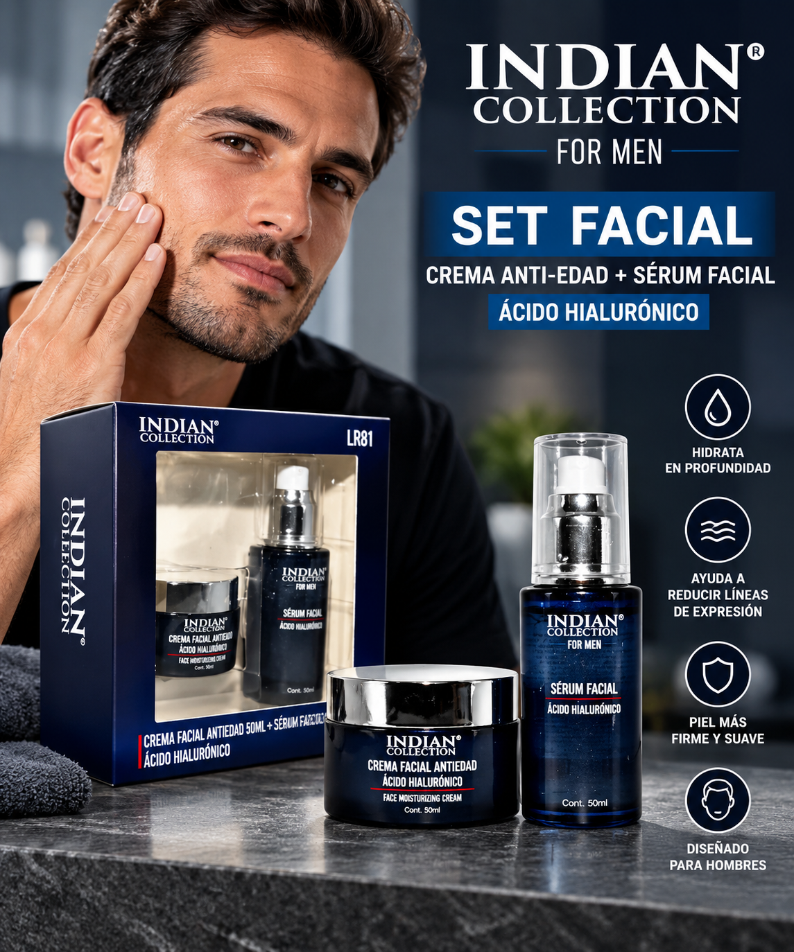 HidraMen / Pack facial– Crema + Sérum con Ácido Hialurónico para Hombres