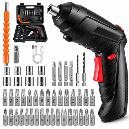 Set Atornillador Recargable + Puntas y Dados 47 Piezas