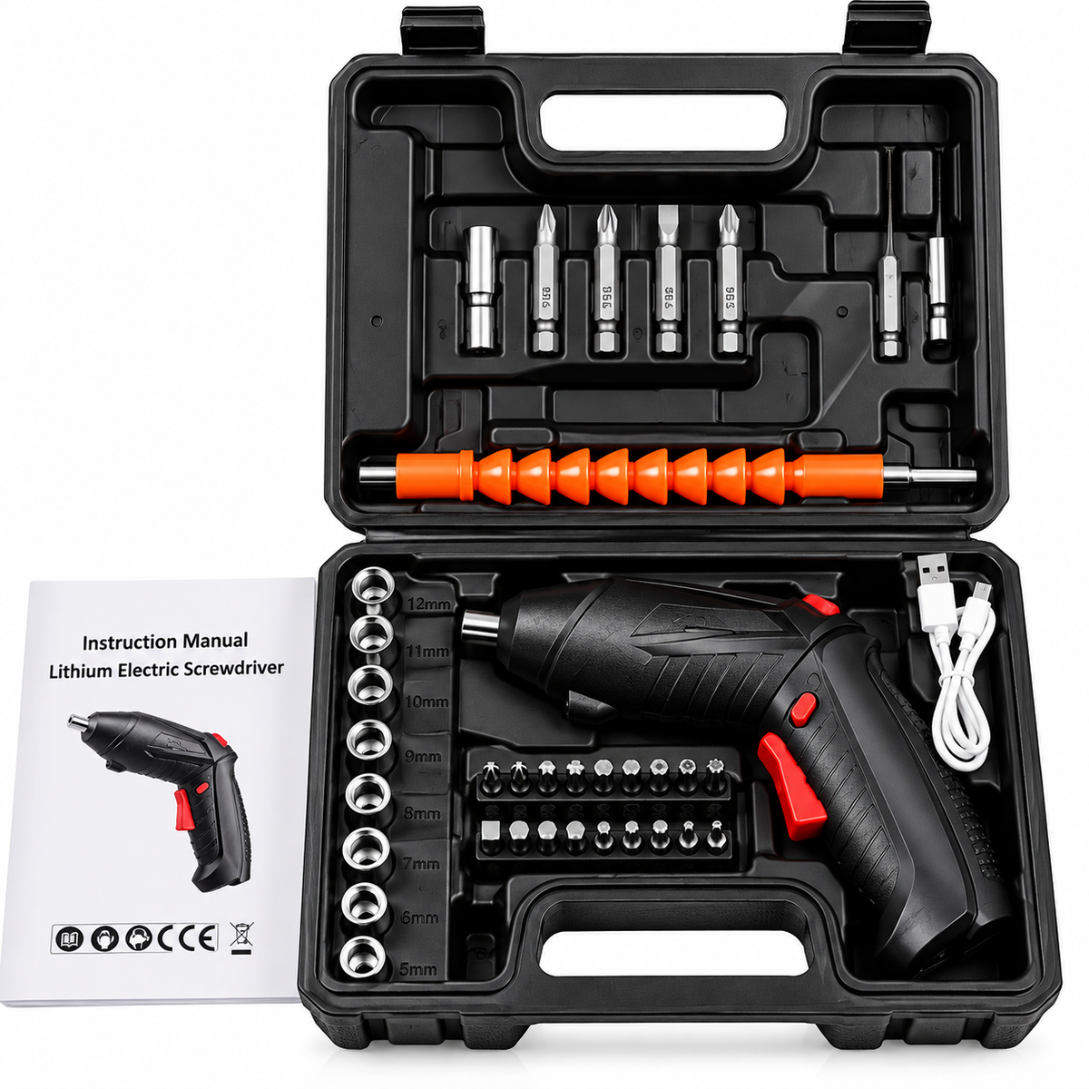 Set Atornillador Recargable + Puntas y Dados 47 Piezas