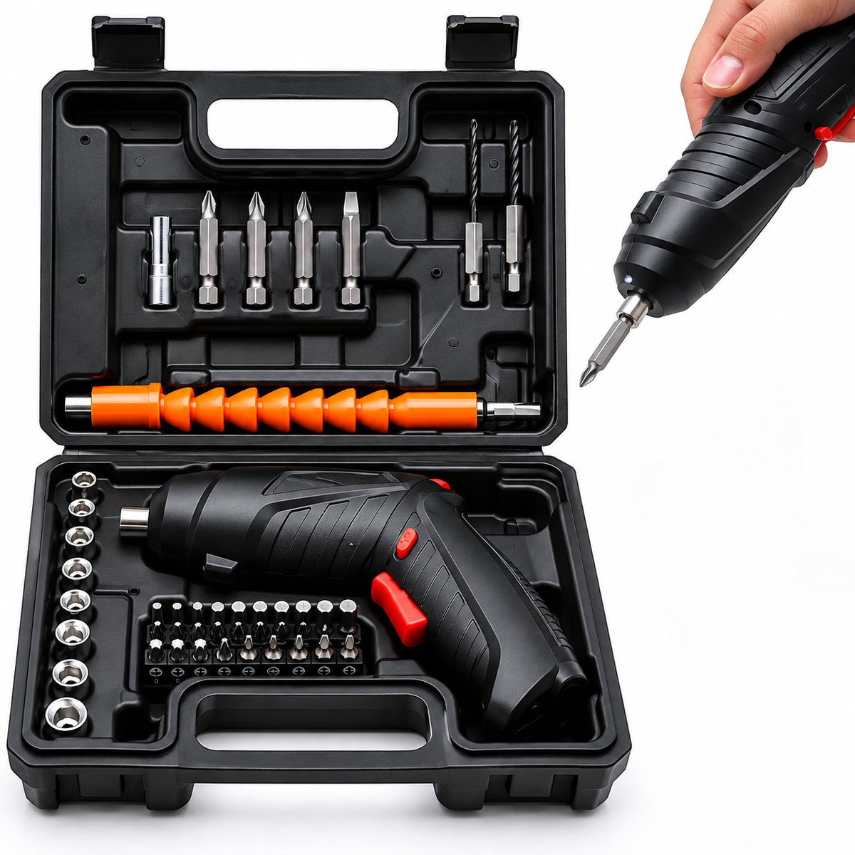 Set Atornillador Recargable + Puntas y Dados 47 Piezas